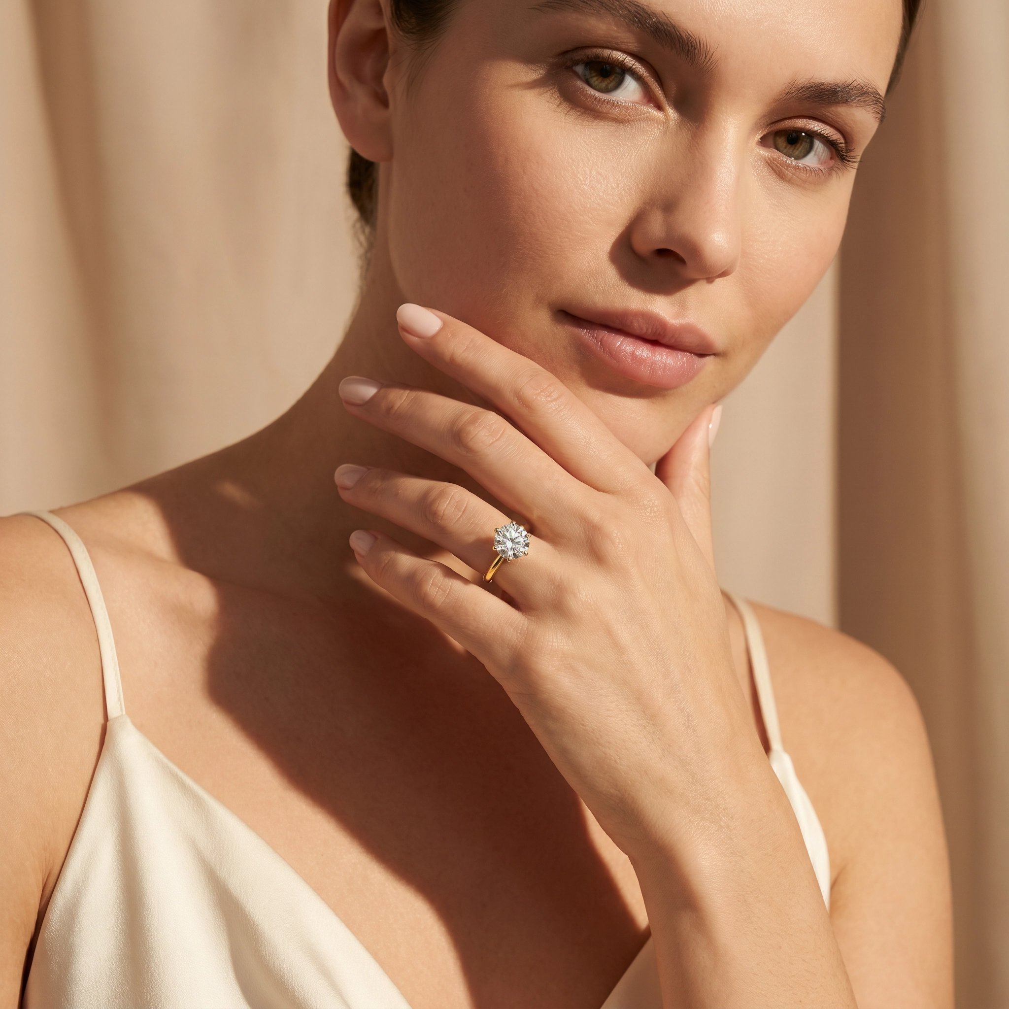 Round solitaire yellow gold ring
