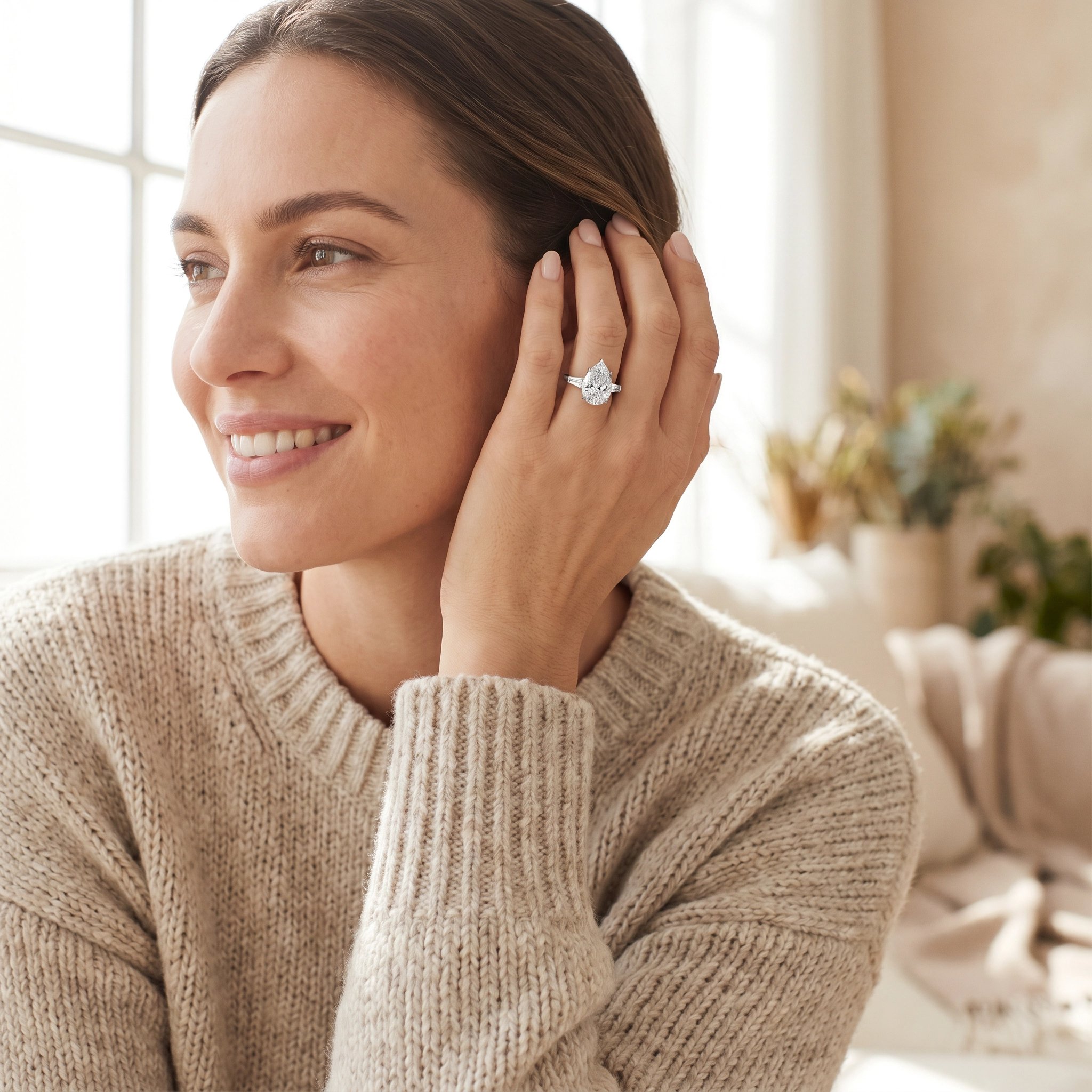 Pear cut diamond ring